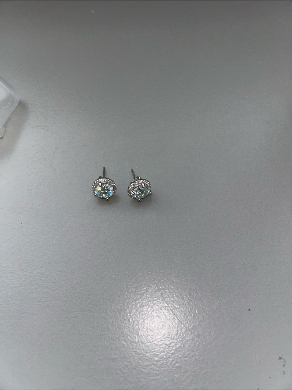 Silver Halo Round Mossanite Stud Earrings - White